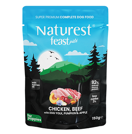 12 pz Naturest paté per cani 150 gr Puppy pollo,manzo,tuorlo d'uovo,zucca e mela