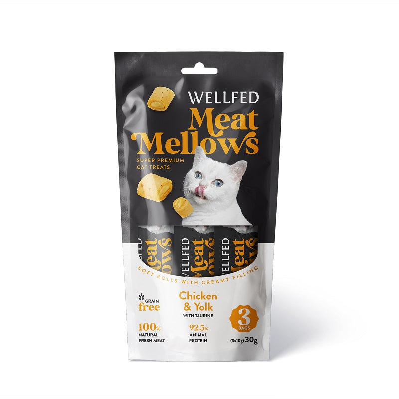 SNACK GATTO MEAT MELLOWS POLLO E TUORLO 3 x 10 gr