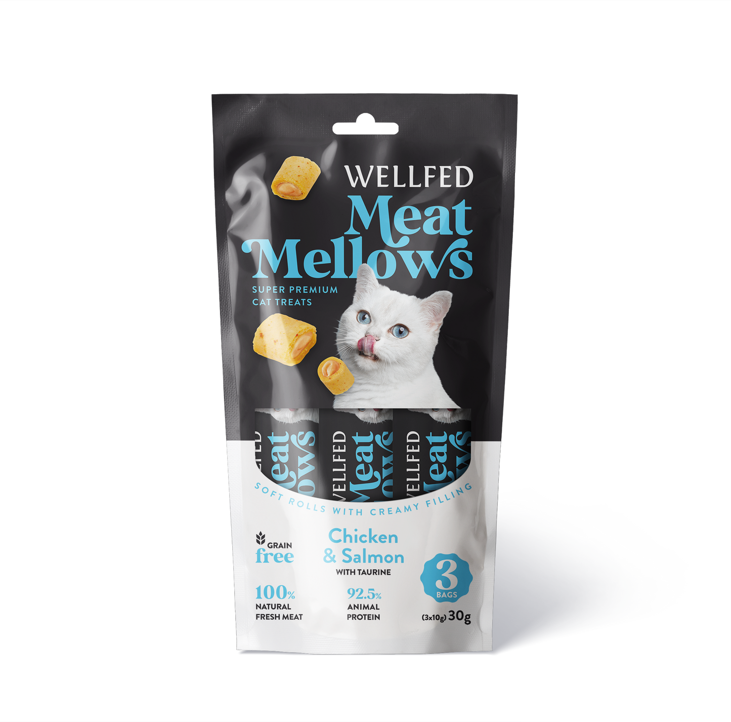 SNACK GATTO MEAT MELLOWS POLLO E SALMONE 3 x10 gr
