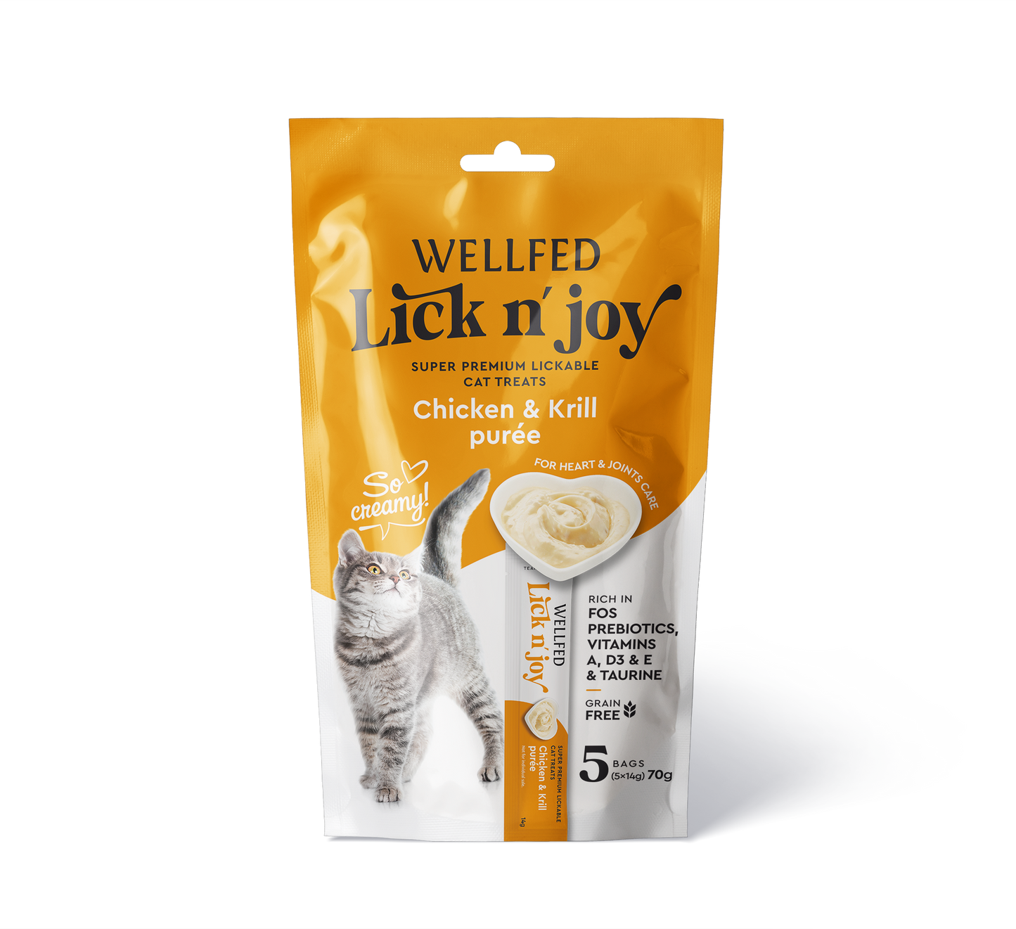 SNACK GATTO CREMINE LICK N'JOY POLLO E KRILL 5x14gr