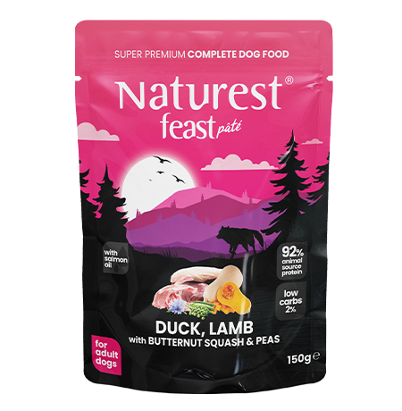 12 pz Naturest paté per cani 150 gr anatra,agnello,zucca e piselli