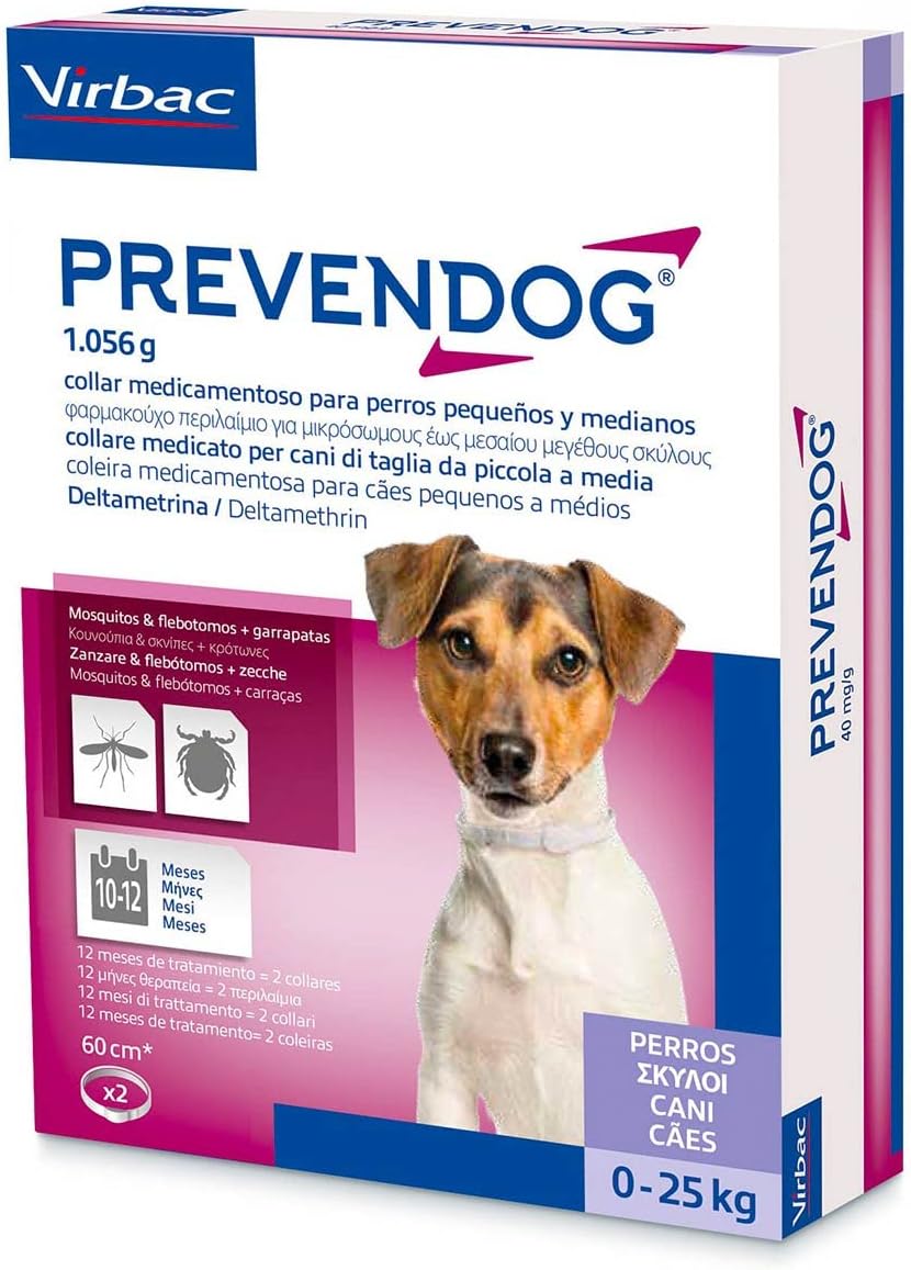 2 pz collare Prevendog 5-25 Kg contro zecche zanzare e flebotomi