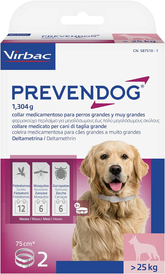 2 pz collare Prevendog oltre 25 Kg contro zecche ,zanzare e flebotomi