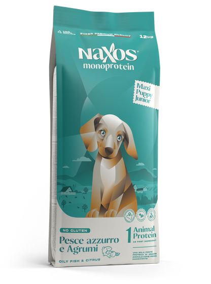 Naxos Puppy & Junior maxi pesce e agrumi 12kg monoproteico al pesce  gluten free