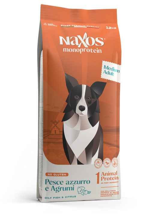 Naxos adult medium pesce e agrumi 12 kg monoproteico al pesce  gluten free