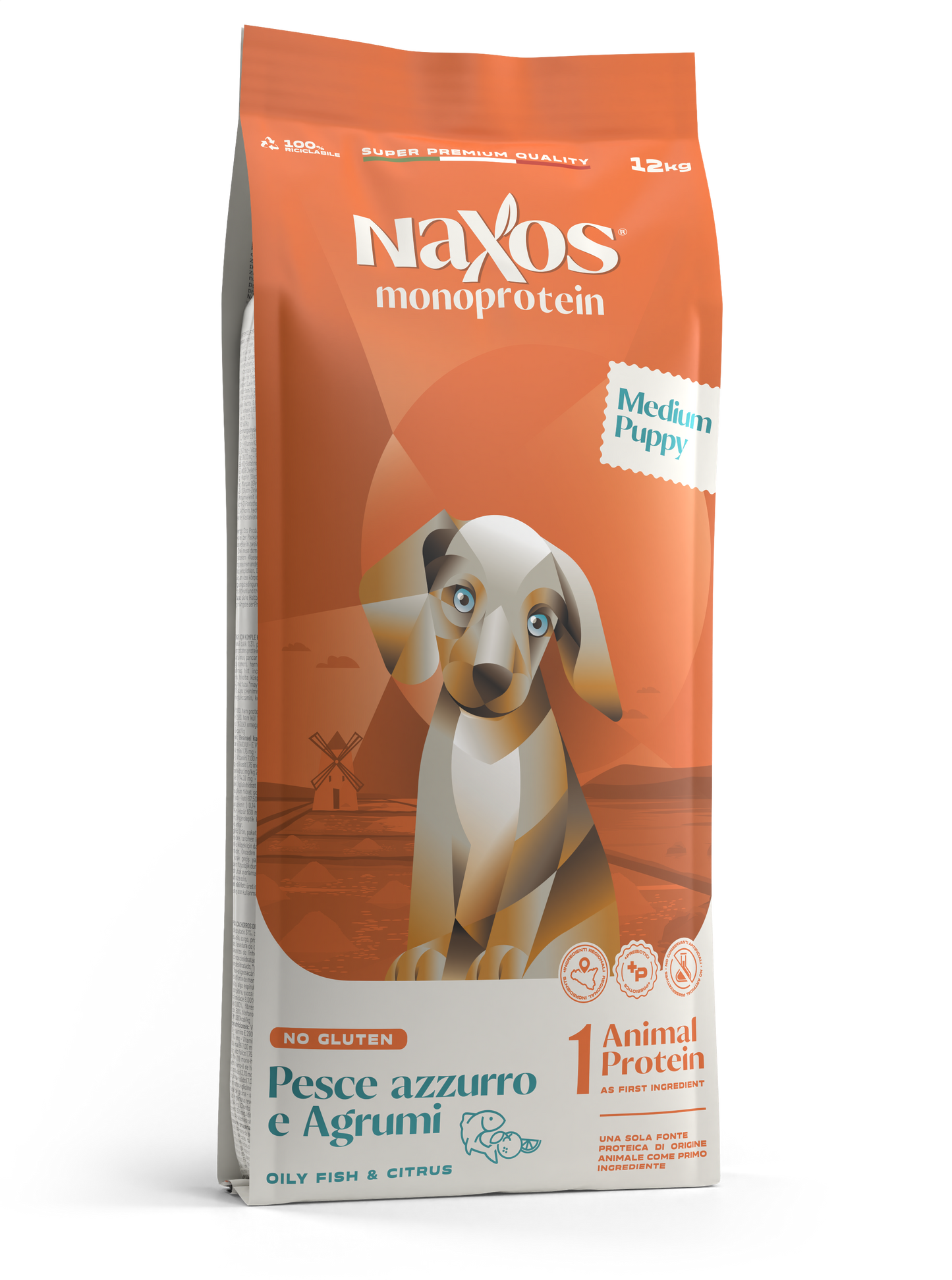 Naxos Puppy medium pesce e agrumi 12kg monoproteico al pesce  gluten free