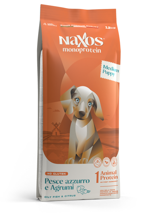 Naxos Puppy medium pesce e agrumi 12kg monoproteico al pesce  gluten free