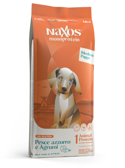 Naxos Puppy medium pesce e agrumi 3kg monoproteico al pesce  gluten free