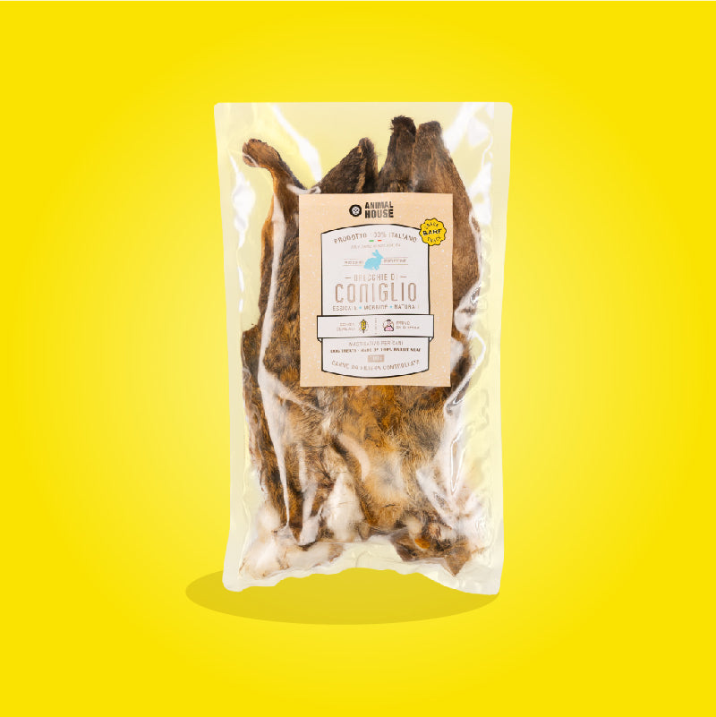 SNACK ANIMAL HOUSE BARF ORECCHIE DI CONIGLIO CON PELO 100 gr