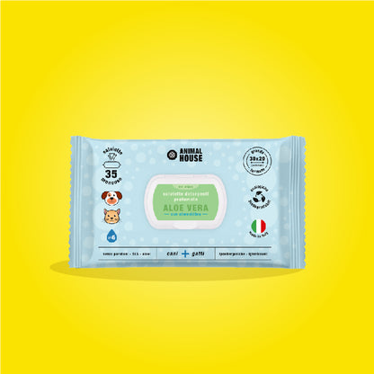 SALVIETTE  ANINAL HOUSE PER CANI E GATTI MAXI BIODEGRADABILI 35 PZ ALOE CON CLOREXIDINA