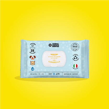 SALVIETTE  ANINAL HOUSE PER CANI E GATTI MAXI BIODEGRADABILI 35 PZ CAMOMILLA