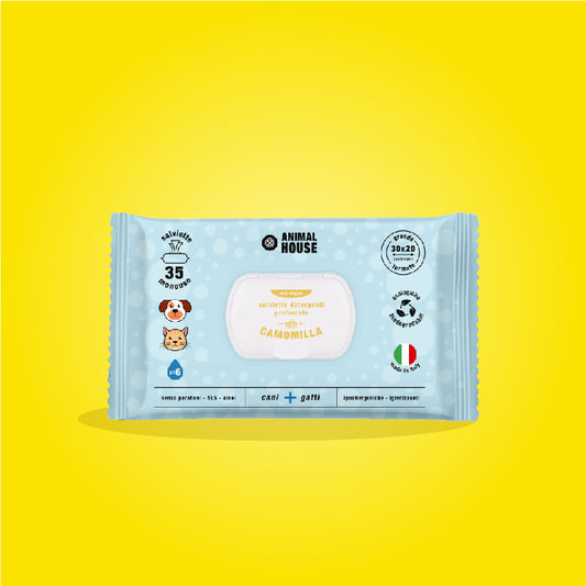 SALVIETTE  ANINAL HOUSE PER CANI E GATTI MAXI BIODEGRADABILI 35 PZ CAMOMILLA