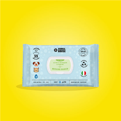 SALVIETTE MAXI  ANINAL HOUSE PER CANI E GATTI BIODEGRADABILI 35 PZ MUSCHIO BIANCO
