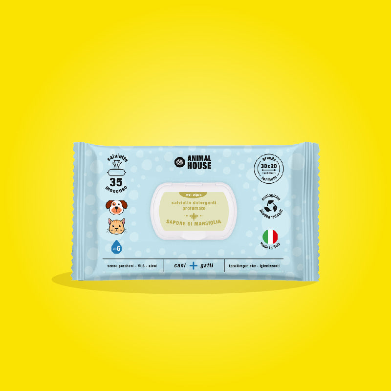 SALVIETTE MAXI  ANINAL HOUSE PER CANI E GATTI BIODEGRADABILI 35 PZ MARSIGLIA