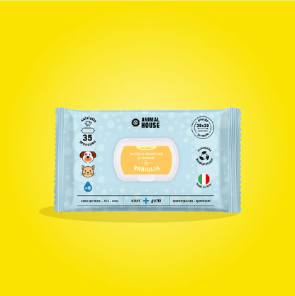SALVIETTE MAXI  ANINAL HOUSE PER CANI E GATTI BIODEGRADABILI 35 PZ VANIGLIA