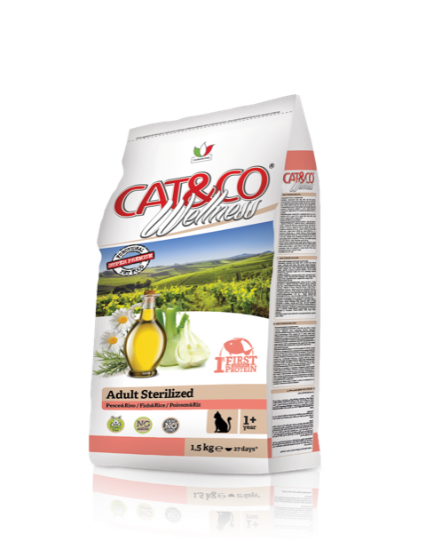 croccantini per gatti cat&co wellness 1,5 kg pesce e riso sterilizzato